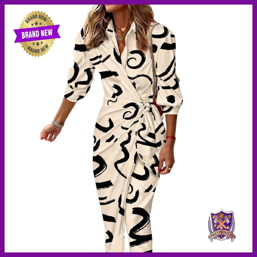 Long Sleeve Midi Wrap Dress Floral Print Fall Shirt Dress